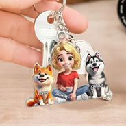 Pet Lovers,Pet Mom,Pet Dad,Dog Lovers,Dog Mom,Dog Dad - Dog Mom Dog Dad Dog Couple 3D Effect - Personalized Cutout Acrylic Keychain
