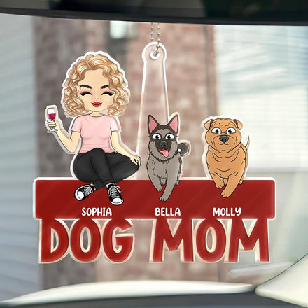 Cintre de voiture personnalisé en acrylique avec inscription « Chien, maman, chien, papa »