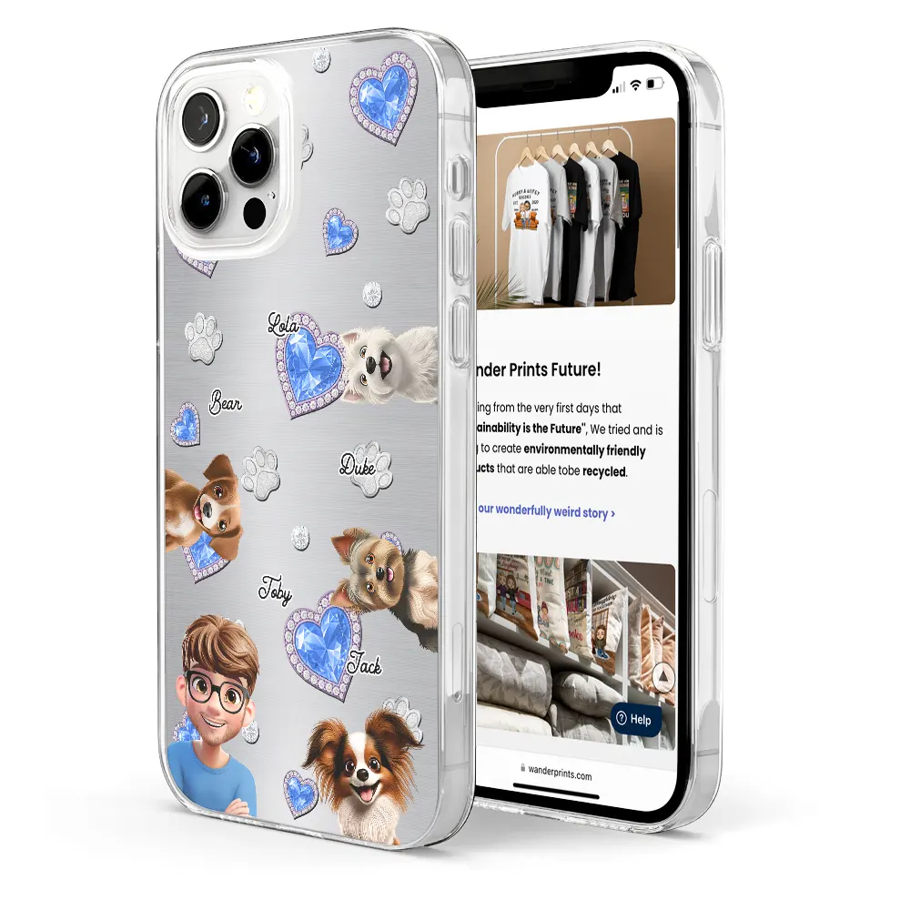 Pet Mom, Pet Lovers, Pet Dad, Dog Lovers, Dog Mom, Dog Dad, Happy - Dog Mom Dog Dad Metal And Crystal Effect Printed, Personalized Clear Phone Case