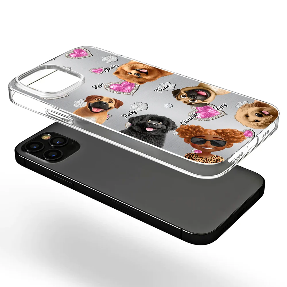 Pet Mom, Pet Lovers, Pet Dad, Dog Lovers, Dog Mom, Dog Dad, Happy - Dog Mom Dog Dad Metal And Crystal Effect Printed, Personalized Clear Phone Case