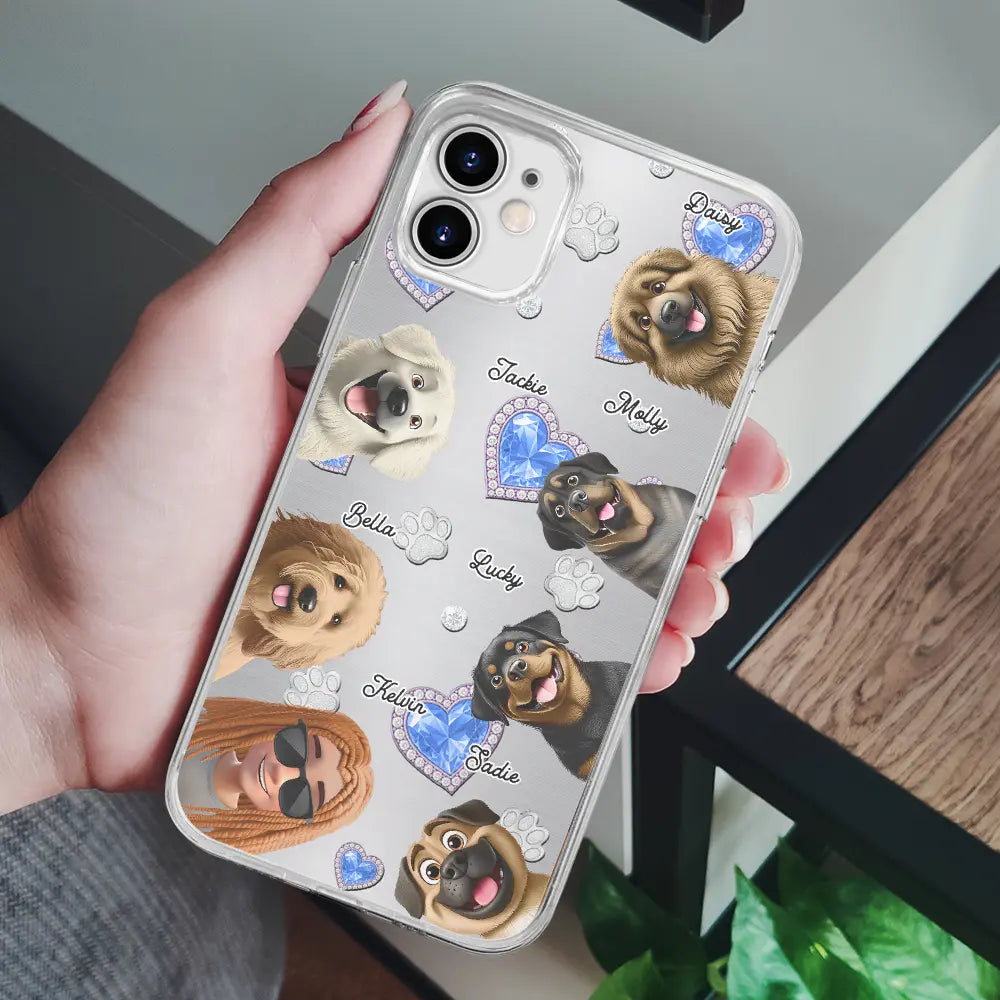 Pet Mom, Pet Lovers, Pet Dad, Dog Lovers, Dog Mom, Dog Dad, Happy - Dog Mom Dog Dad Metal And Crystal Effect Printed, Personalized Clear Phone Case