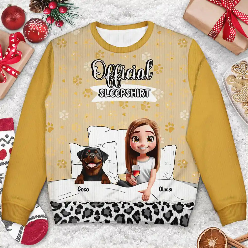 Pet Lovers,Pet Mom,Pet Dad,Dog Lovers,Dog Mom,Dog Dad,Christmas,Love - Dog Mom Dog Dad Official Sleep Shirt - Personalized Unisex Ugly Sweater