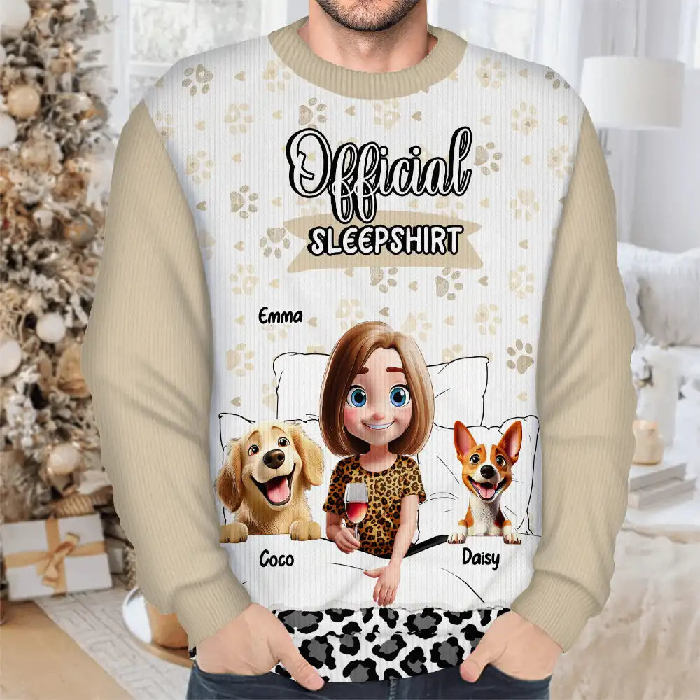 Pet Lovers,Pet Mom,Pet Dad,Dog Lovers,Dog Mom,Dog Dad,Christmas,Love - Dog Mom Dog Dad Official Sleep Shirt - Personalized Unisex Ugly Sweater