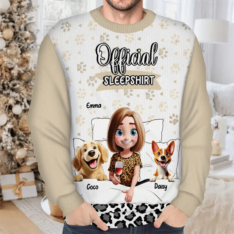 Pet Lovers,Pet Mom,Pet Dad,Dog Lovers,Dog Mom,Dog Dad,Christmas,Love - Dog Mom Dog Dad Official Sleep Shirt - Personalized Unisex Ugly Sweater