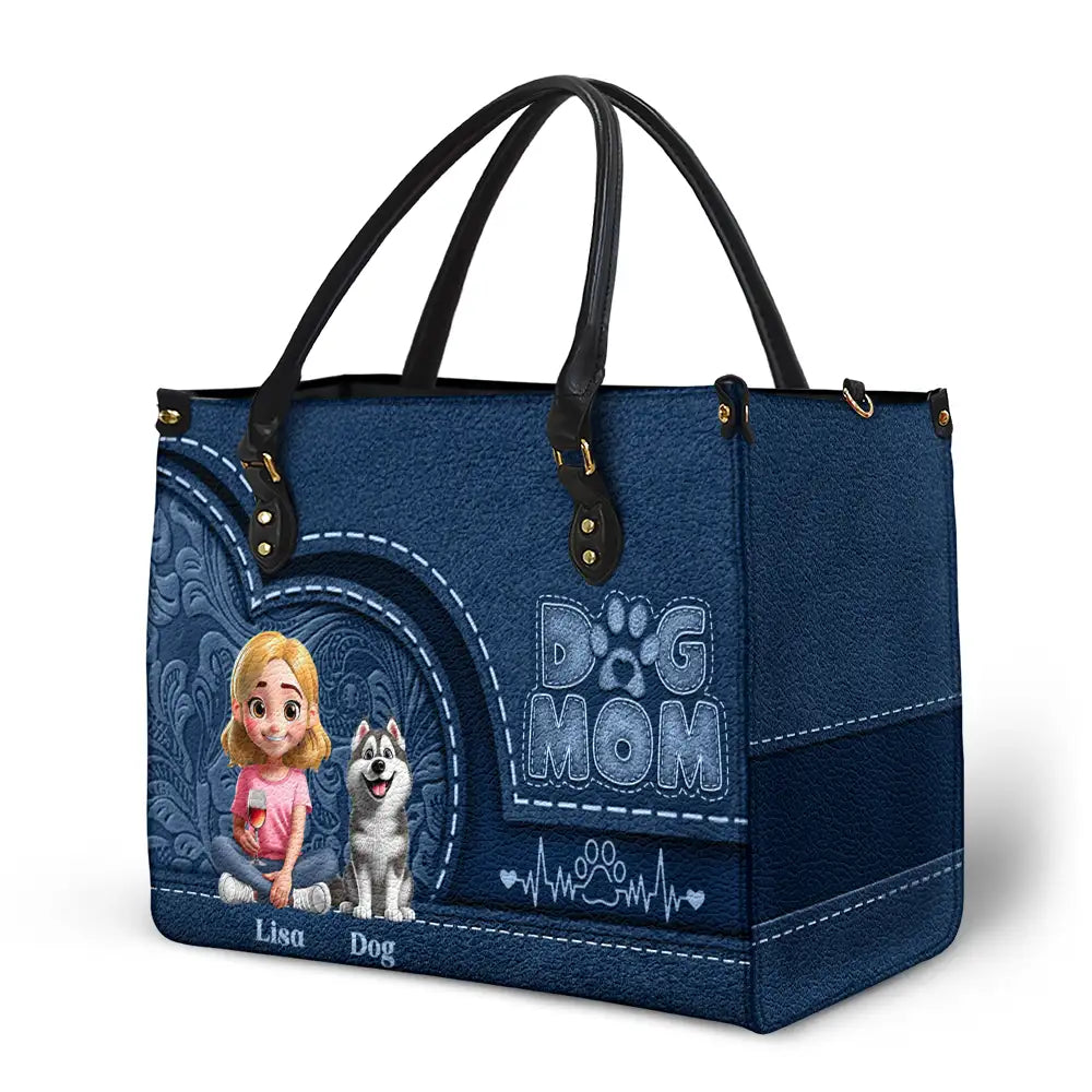 Dog Mom,Dog Lovers - Dog Mom Mum 3D Effect - Personalized Leather Bag
