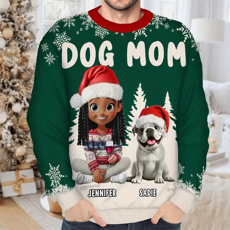 Dog Lovers, Christmas, Happy - Dog Mom Mum 3D Effect White Trees - Personalized Unisex Ugly Sweater