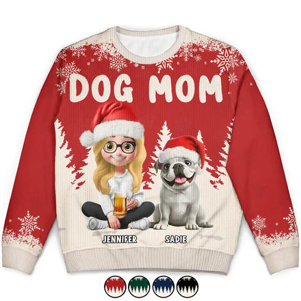 Dog Mom Mum 3D Effect White Trees - Personalized Unisex Ugly Sweater