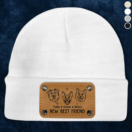 Dog New Best Friend New Baby - Personalized Beanie With Leather Patch