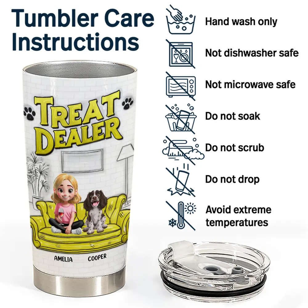 Dog Lovers, Dog Mom, Dog Dad, Gift For Yourself, Happy - Dog Treat Dealer - 3D Inflated Effect Printed Tumbler, Personalized Tumbler