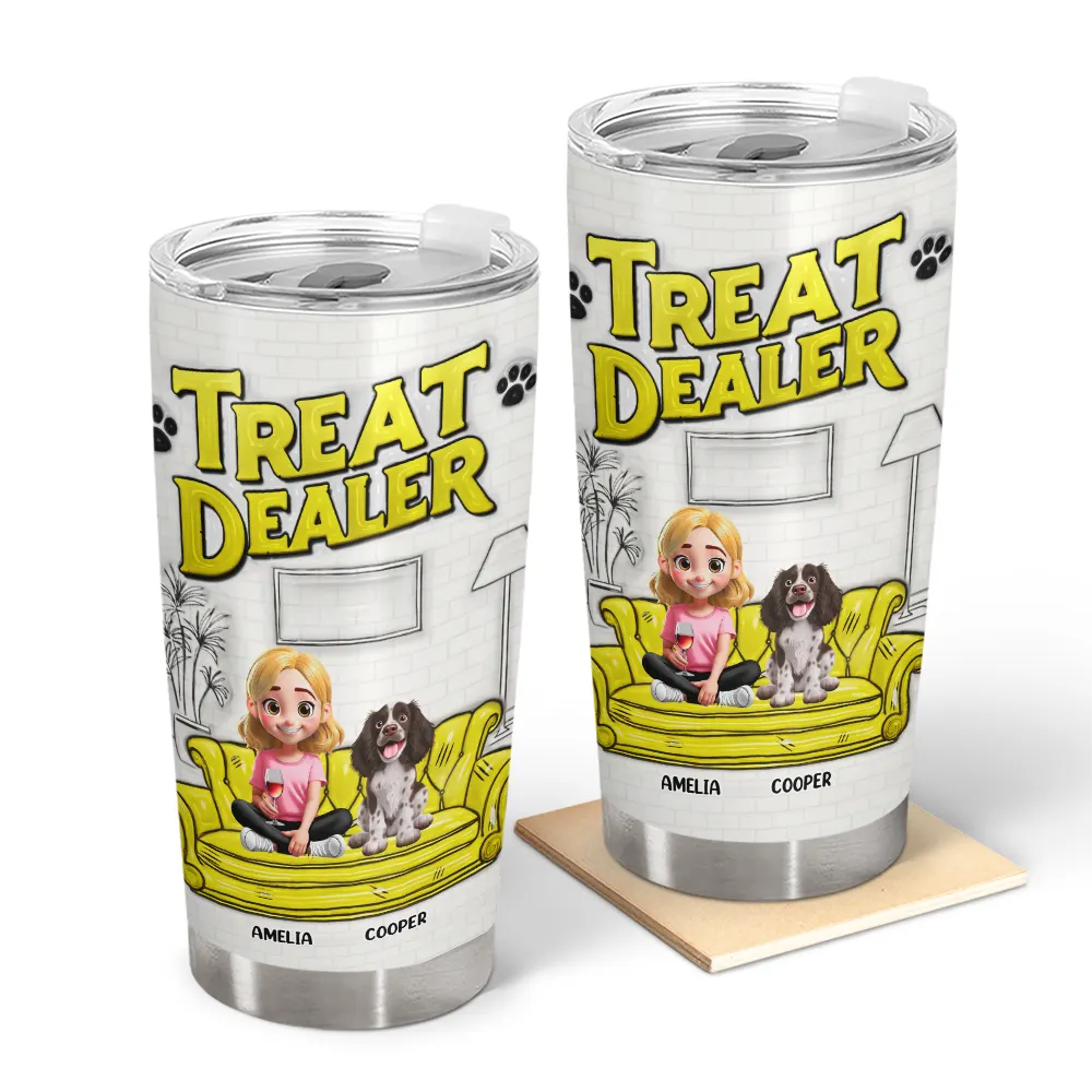 Dog Lovers, Dog Mom, Dog Dad, Gift For Yourself, Happy - Dog Treat Dealer - 3D Inflated Effect Printed Tumbler, Personalized Tumbler