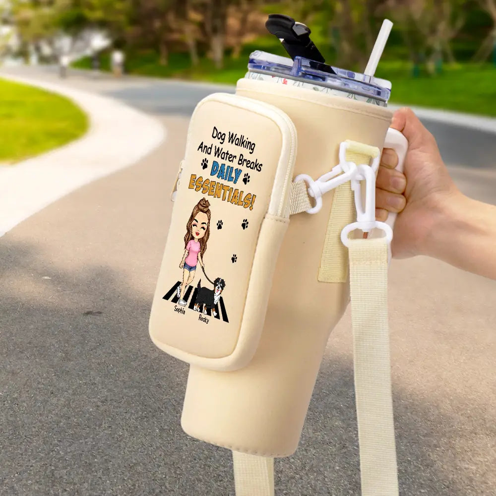 Dog Lovers,Dog Mom,Dog Dad,Pet Lovers,Pet Mom,Pet Dad - Dog Walking And Water Breaks - Personalized Bottle Carrier Bag