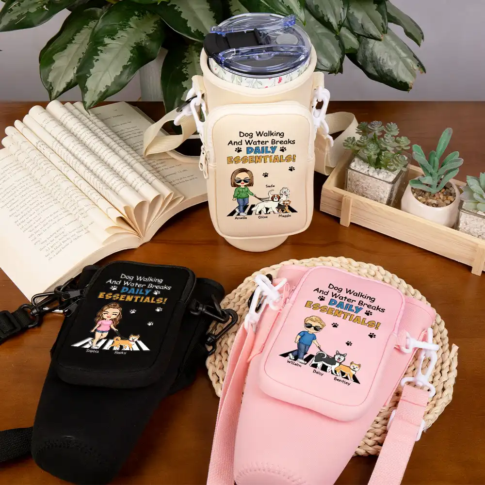 Dog Lovers,Dog Mom,Dog Dad,Pet Lovers,Pet Mom,Pet Dad - Dog Walking And Water Breaks - Personalized Bottle Carrier Bag