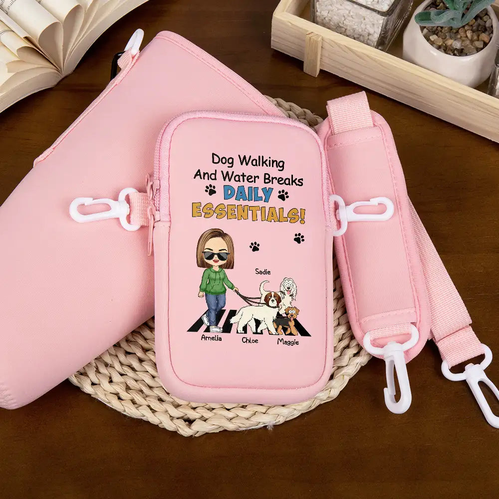 Dog Lovers,Dog Mom,Dog Dad,Pet Lovers,Pet Mom,Pet Dad - Dog Walking And Water Breaks - Personalized Bottle Carrier Bag