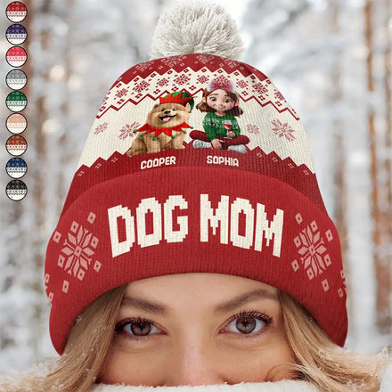 Dog Mom Dog Dad Christmas - Personalized Bobble Beanie Hat