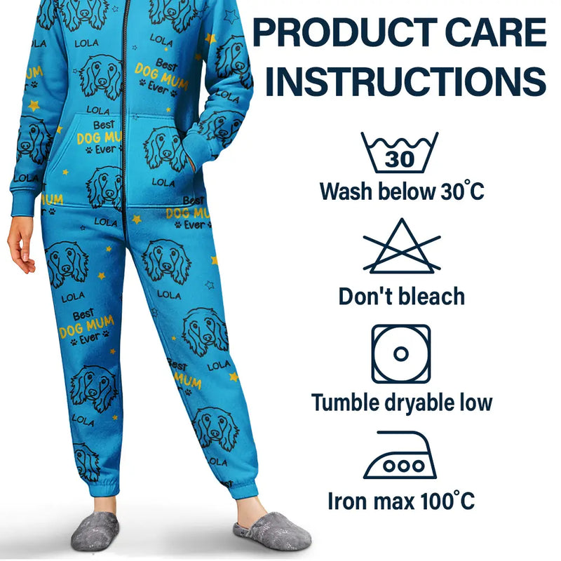 Dog Lovers,Happy - Dogs Face Line Sketch Best Dog Mum Ever - Personalized Overall Onesie Hooded Jumpsuit