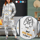 Dog Lovers,Happy - Dogs Face Line Sketch Best Dog Mum Ever - Personalized Overall Onesie Hooded Jumpsuit