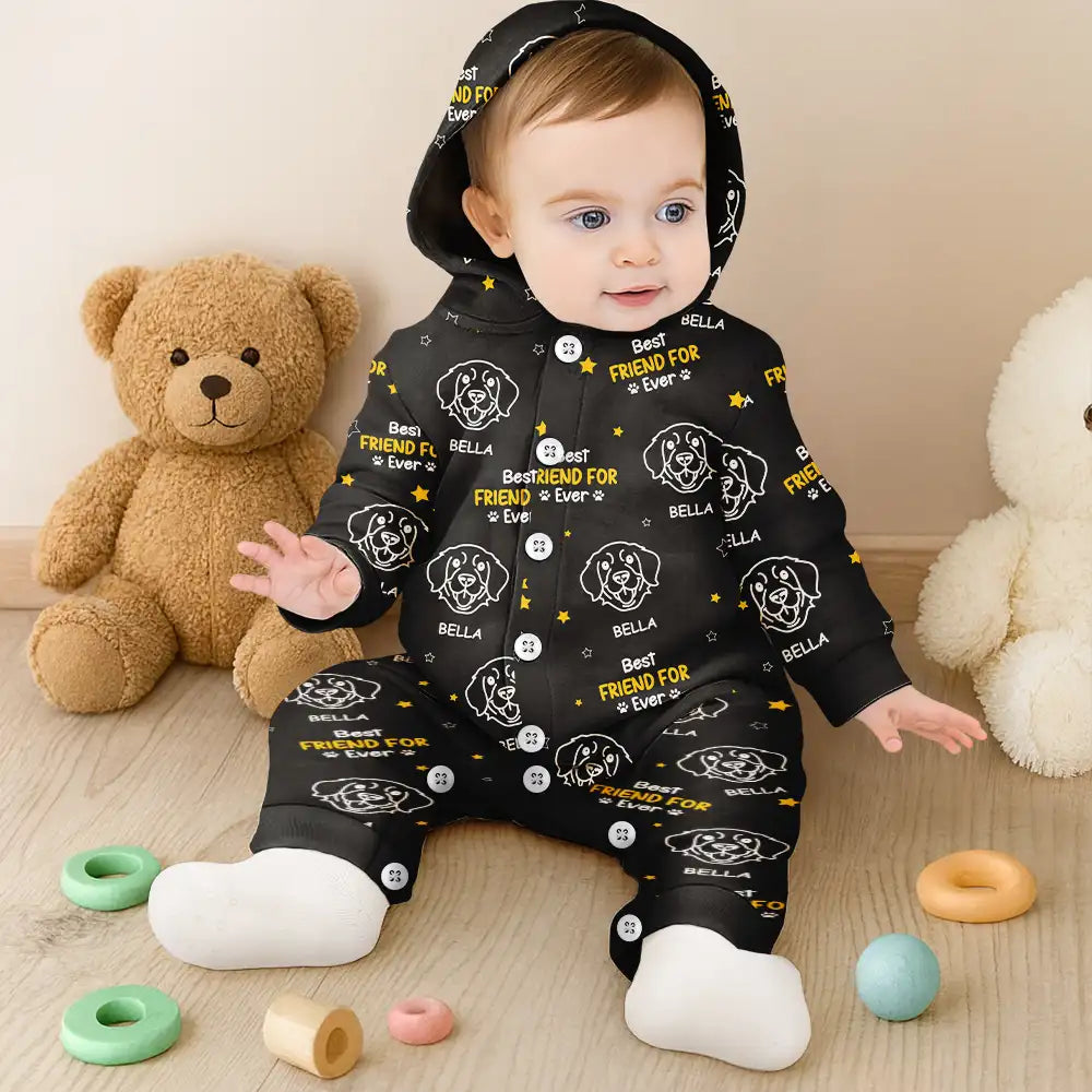 Dog Lovers,Happy - Dogs Face Line Sketch Best Dog Mum Ever - Personalized Overall Onesie Hooded Jumpsuit