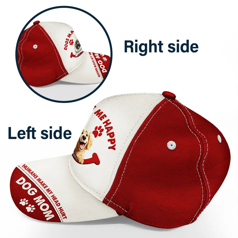 Dog Lovers,Pet Lovers,Dog Mom,Dog Dad,Pet Mom,Pet Dad - Dogs Make Me Happy - Personalized Classic Cap
