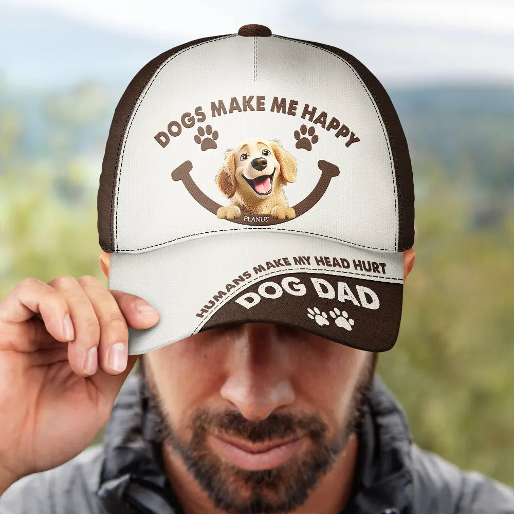Dog Lovers,Pet Lovers,Dog Mom,Dog Dad,Pet Mom,Pet Dad - Dogs Make Me Happy - Personalized Classic Cap
