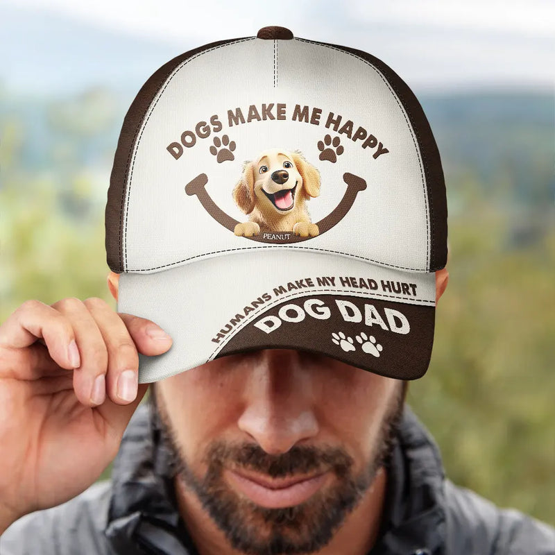 Dog Lovers,Pet Lovers,Dog Mom,Dog Dad,Pet Mom,Pet Dad - Dogs Make Me Happy - Personalized Classic Cap
