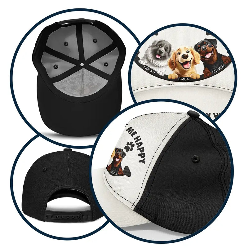 Dog Lovers,Pet Lovers,Dog Mom,Dog Dad,Pet Mom,Pet Dad - Dogs Make Me Happy - Personalized Classic Cap
