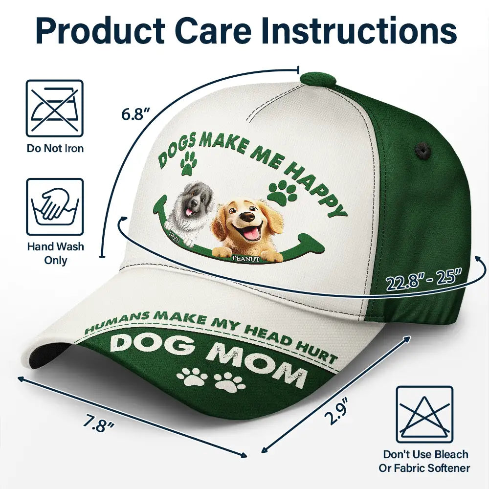 Dog Lovers,Pet Lovers,Dog Mom,Dog Dad,Pet Mom,Pet Dad - Dogs Make Me Happy - Personalized Classic Cap
