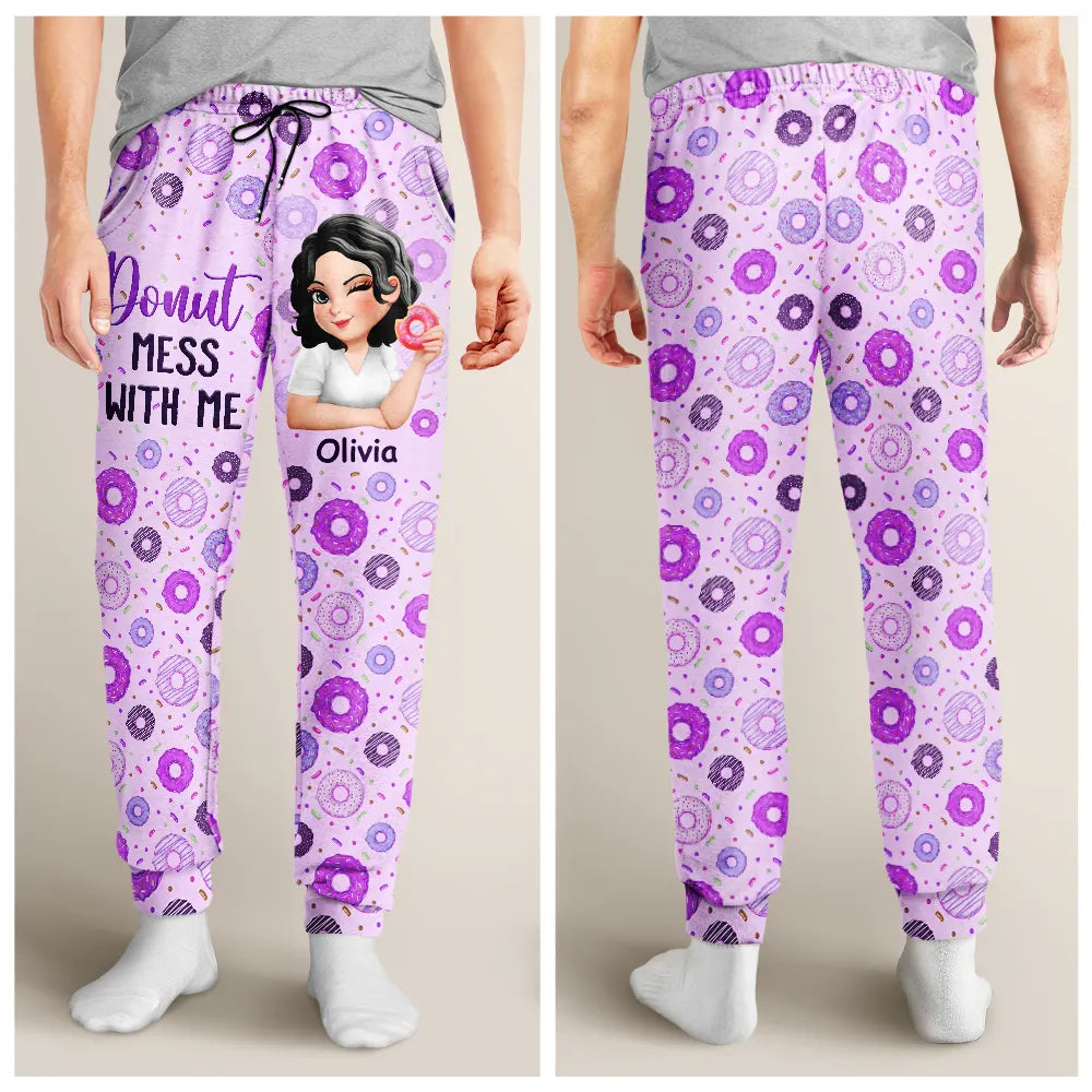 Gift For Yourself,Gift For Women,Happy,Christmas - Donut Mess With Me 3D Effect Turban Woman - Personalized Pajama Pants