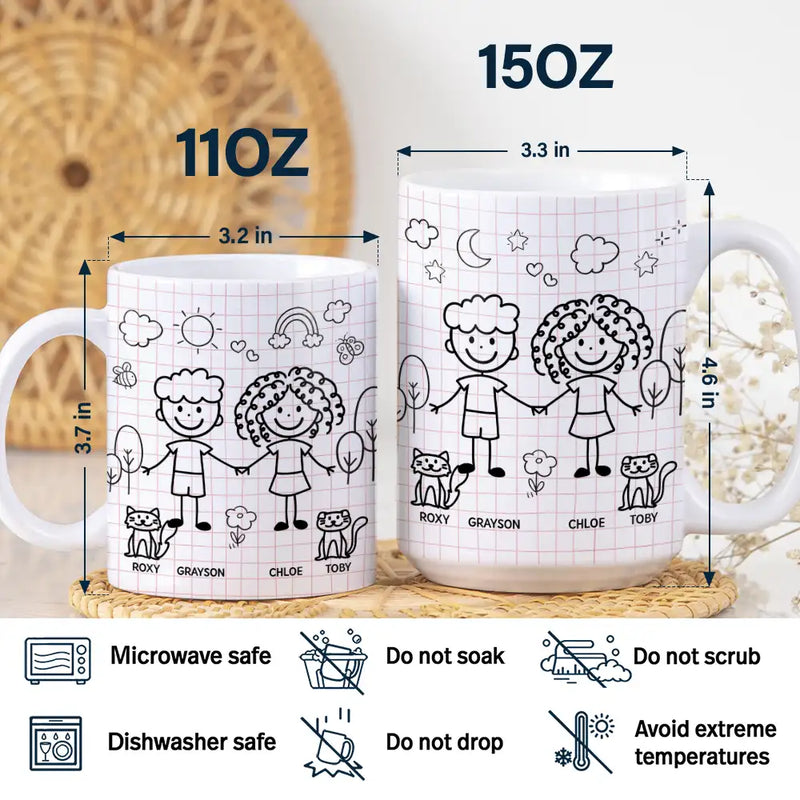 Gift For Couples,Gift For Husband,Gift For Wife,Gift For Boyfriend,Gift For Girlfriend,Dog Lovers,Dog Couple,Cat Lovers,Cat Couple,Pet Lovers,Pet Couple,Love - Doodle Stick Figure Couple With Dog Cat - Personalized White Edge-to-Edge Mug