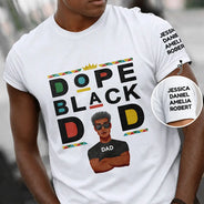 Afro Dad,Gift For Men,Gift For Father,Funny,Vector,Proud - Dope Black Dad With Kids' Names On Sleeve - Personalized T Shirt