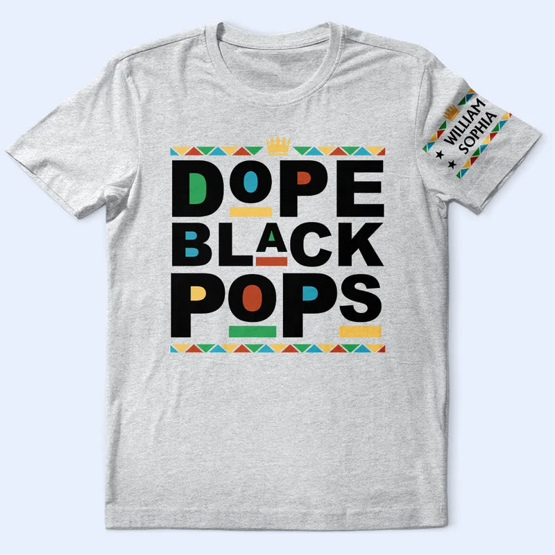 Gift For Father,Gift For Grandpa,Happy,Afro,Afro Dad - Dope Black Dad With Names On Sleeves - Personalized T Shirt