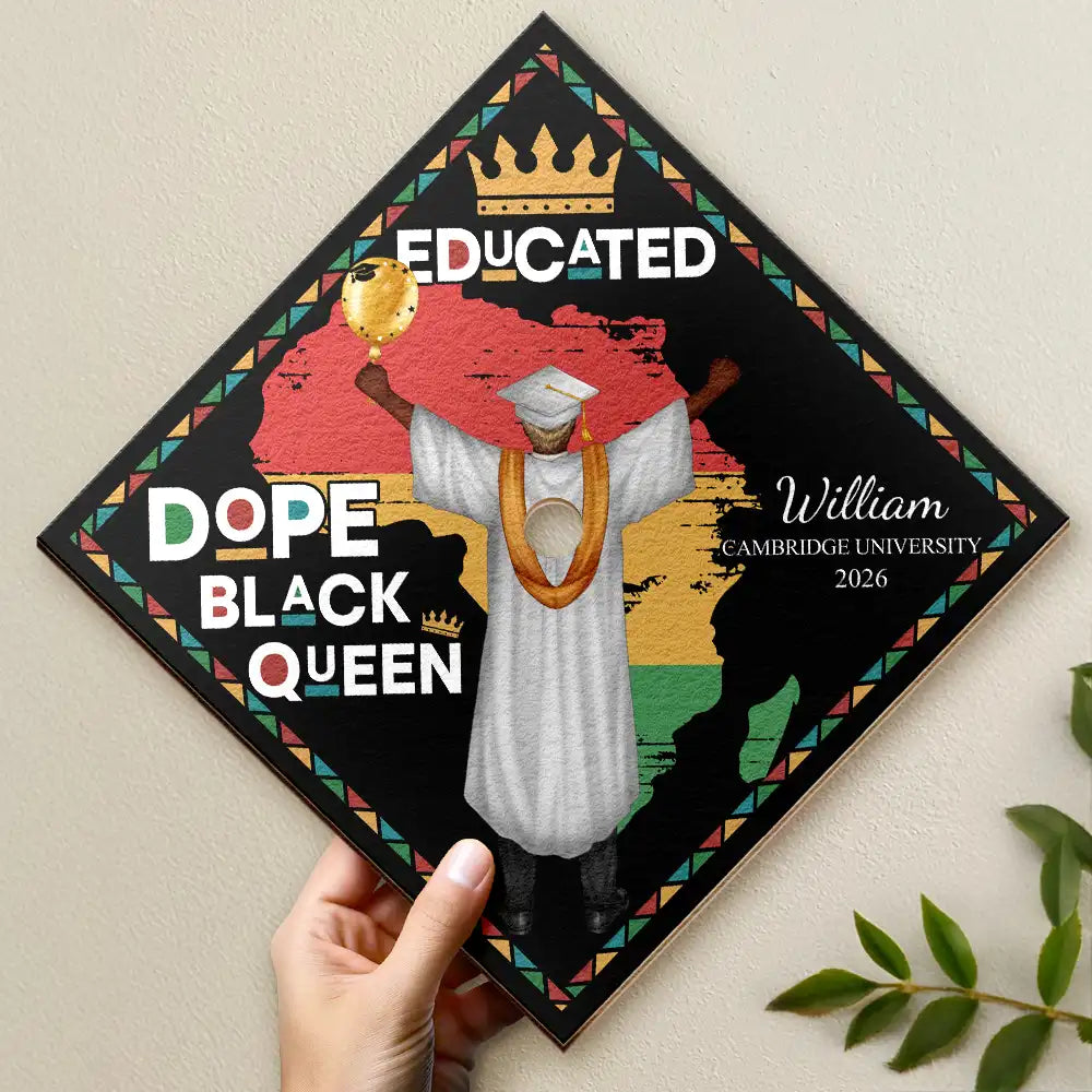 Gift For Yourself,Gift For Women,Gift For Men,Graduation,Happy,Afro - Dope Black King Queen - Personalised Graduation Cap Topper