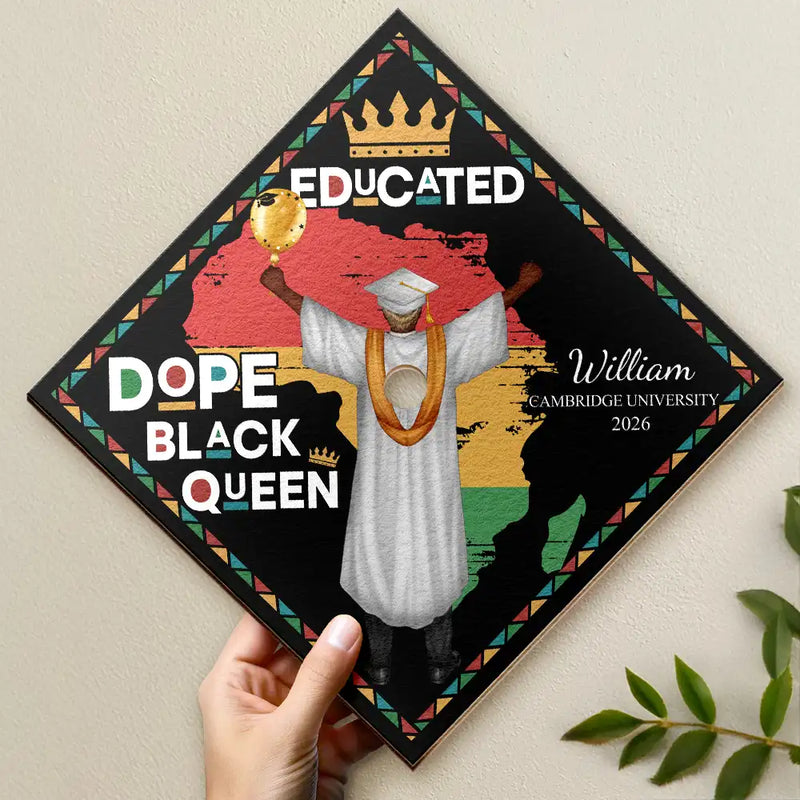 Gift For Yourself,Gift For Women,Gift For Men,Graduation,Happy,Afro - Dope Black King Queen - Personalised Graduation Cap Topper