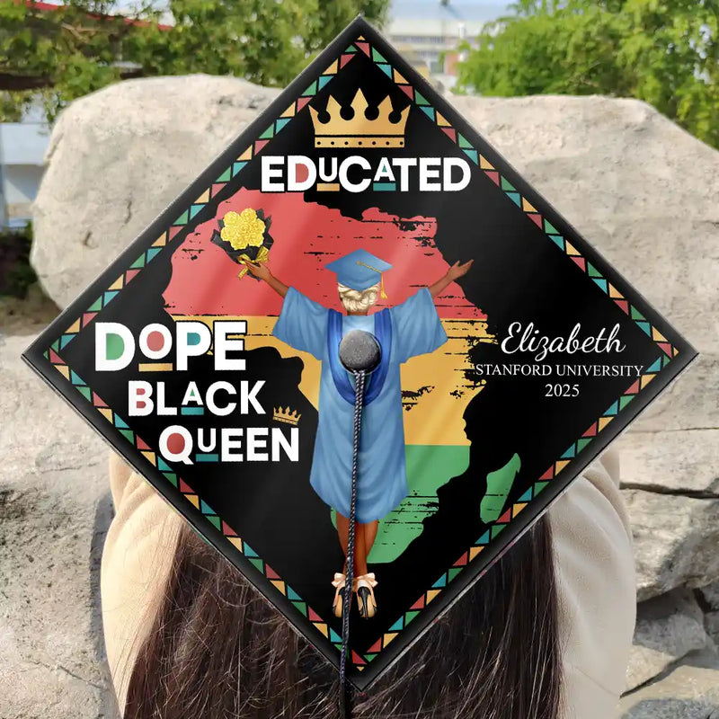 Graduation,Gift For Yourself,Happy,Afro - Dope Black King Queen - Personalized Graduation Cap Topper