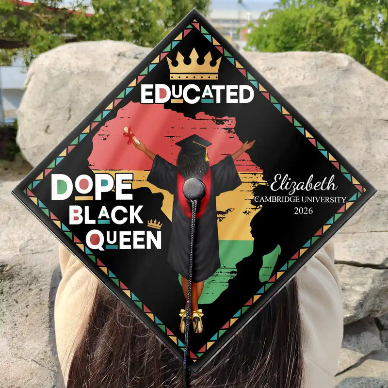 Gift For Yourself,Gift For Women,Gift For Men,Graduation,Happy,Afro - Dope Black King Queen - Personalised Graduation Cap Topper