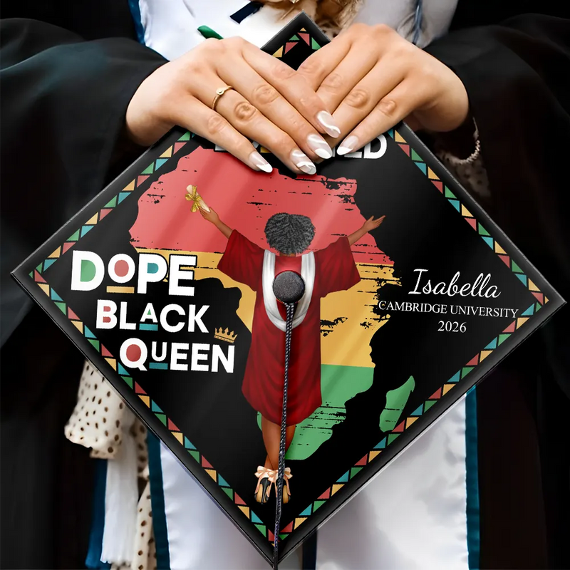 Gift For Yourself,Gift For Women,Gift For Men,Graduation,Happy,Afro - Dope Black King Queen - Personalised Graduation Cap Topper