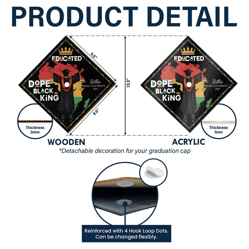 Graduation,Gift For Yourself,Happy,Afro - Dope Black King Queen - Personalized Graduation Cap Topper