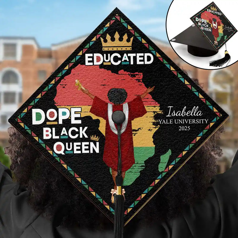 Graduation,Gift For Yourself,Happy,Afro - Dope Black King Queen - Personalized Graduation Cap Topper
