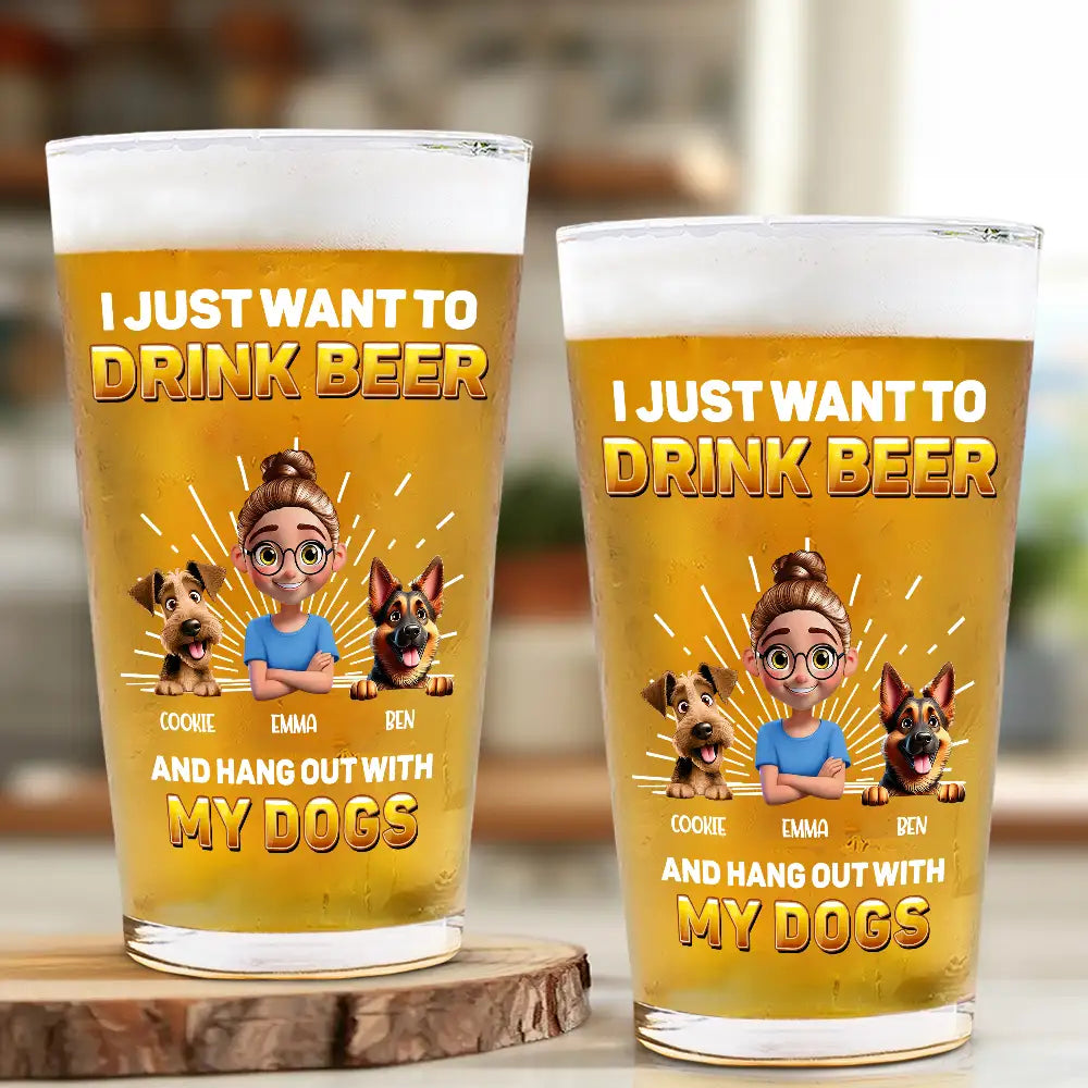 Pet Lovers,Pet Mom,Pet Dad,Dog Lovers,Dog Mom,Dog Dad - Drink Beer And Hang Out With My Dog - Personalized Beer Glass
