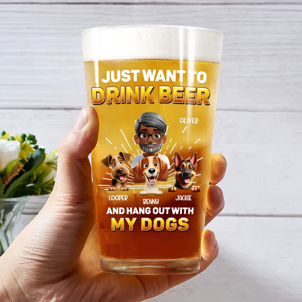 Pet Lovers,Pet Mom,Pet Dad,Dog Lovers,Dog Mom,Dog Dad - Drink Beer And Hang Out With My Dog - Personalized Beer Glass
