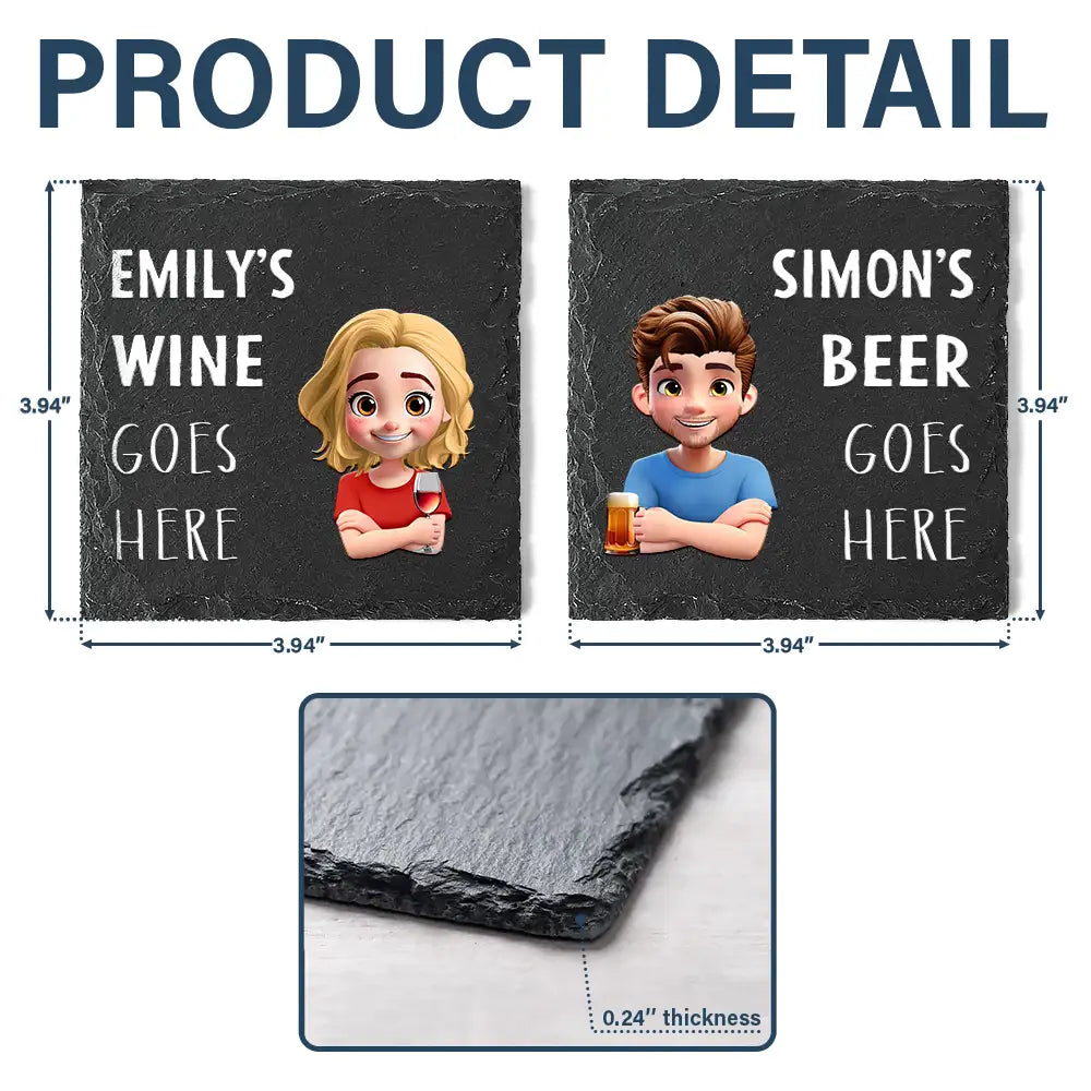 Gift For Couples, Funny - Drink Goes Here 3D Effect Couple - Personalized Slate Coaster