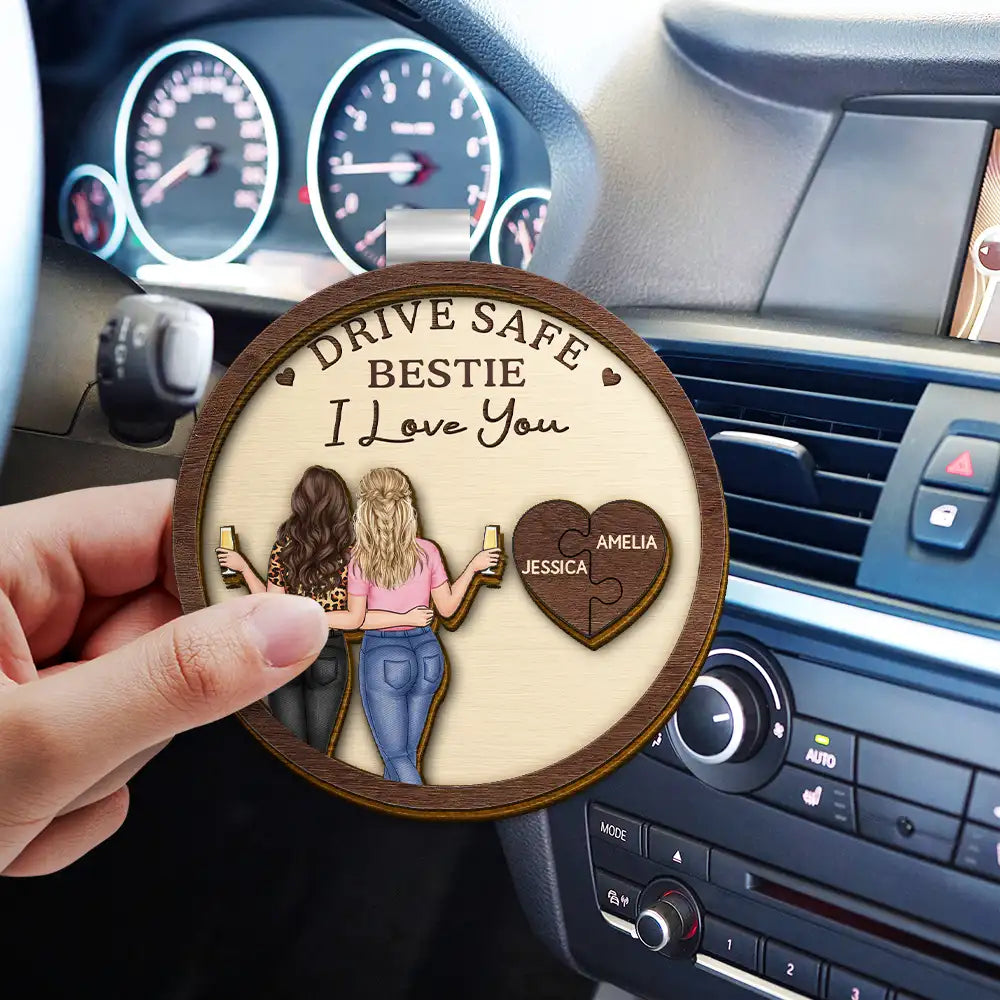 Gift For Bestie,Gift For Sisters,Happy - Drive Safe Bestie I Love You - Personalized Custom Shaped Car Visor Clip