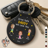 Gift For Father,Adorable,Custom Text - Drive Safe Daddy Grandpa - Personalized Custom Shaped Leather Keychain
