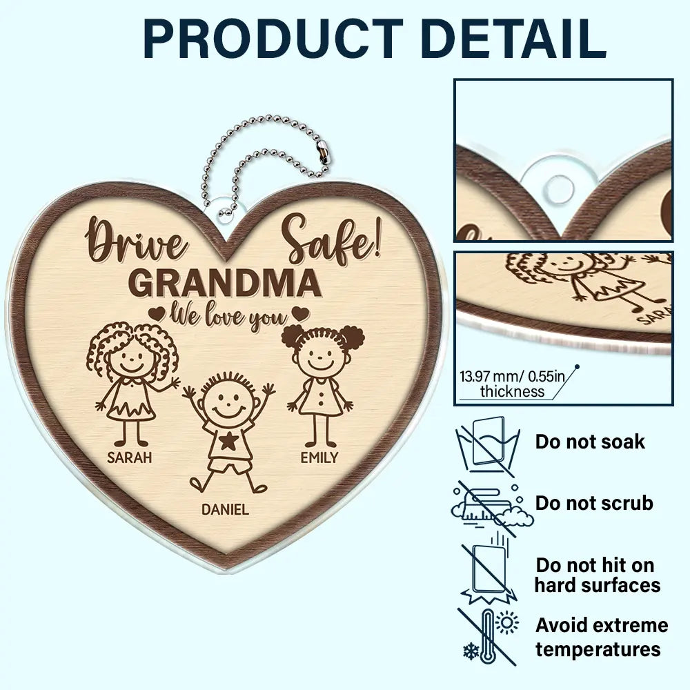 Gift For Father, Gift For Mother, Gift For Grandma, Gift For Grandpa, Happy - Drive Safe Daddy Kid Stick Figures - Personalized Acrylic Car Hanger