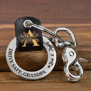 Gift For Father,Gift For Grandpa,Love - Drive Safe Daddy Monogram Initial - Personalized Leather Coordinates Keychain