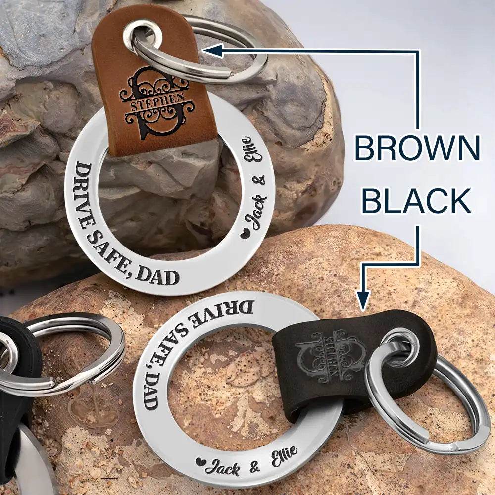 Gift For Father,Gift For Grandpa,Love - Drive Safe Daddy Monogram Initial - Personalized Leather Coordinates Keychain