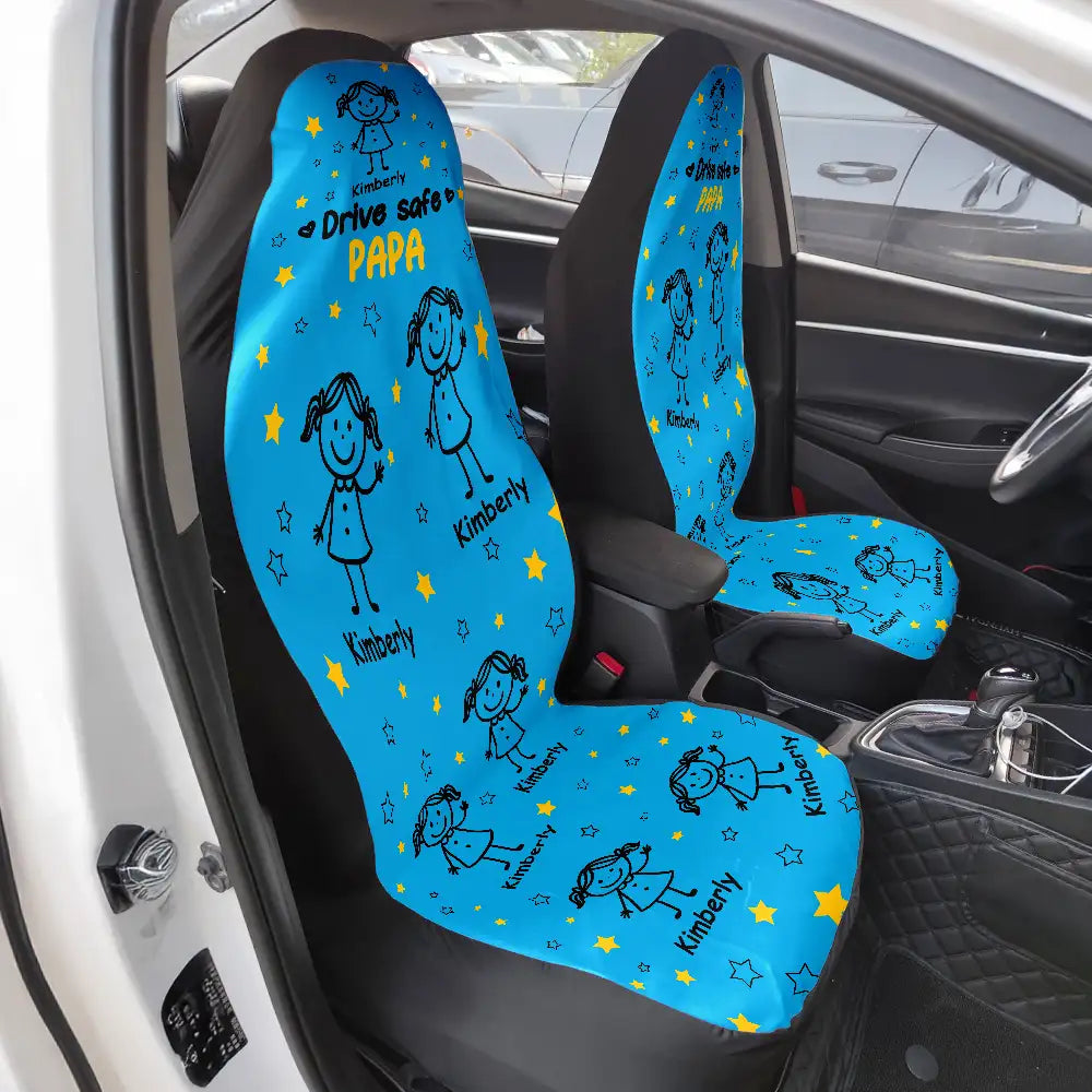 Gift For Grandpa, Gift For Father, Love, Happy - Drive Safe Grandpa Dad Kids Pet - Personalized Car Seat Cover
