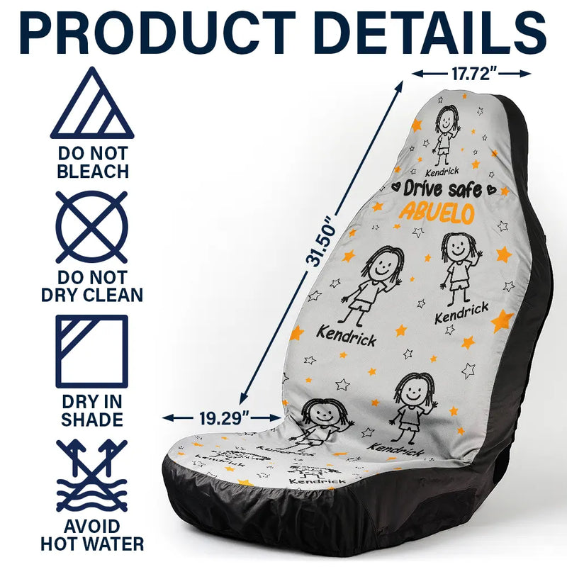 Gift For Grandpa, Gift For Father, Love, Happy - Drive Safe Grandpa Dad Kids Pet - Personalized Car Seat Cover