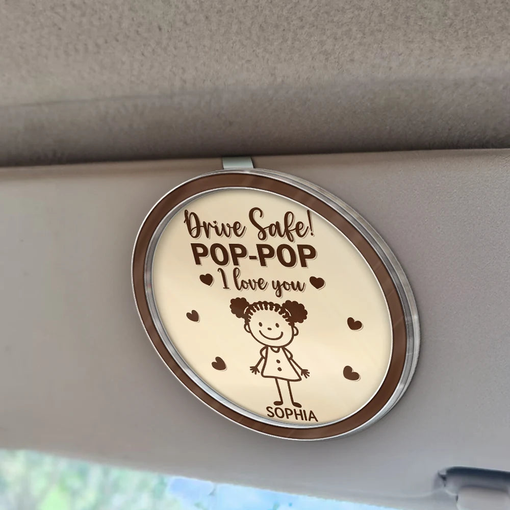 Gift For Grandpa,Gift For Grandma,Gift For Grandparents,Gift For Mother,Gift For Father,Christmas,Happy,Stick Figure - Drive Safe Grandpa Daddy Kid Stick Figures - Personalized Custom Shaped Acrylic Car Visor Clip
