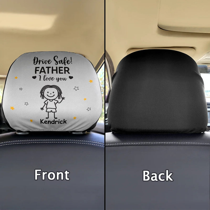 Gift For Grandpa,Gift For Father,Funny - Drive Safe Grandpa Daddy Kid Stick Figures - Personalized Car Headrest Covers