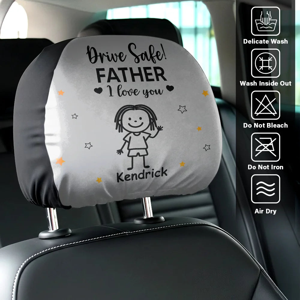 Gift For Grandpa,Gift For Father,Funny - Drive Safe Grandpa Daddy Kid Stick Figures - Personalized Car Headrest Covers